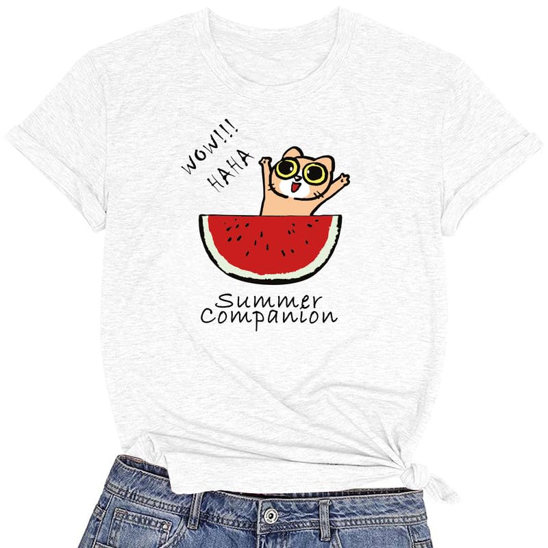 CORIRESHA Camiseta divertida de manga corta con cuello redondo y patrón de sandía para mujer