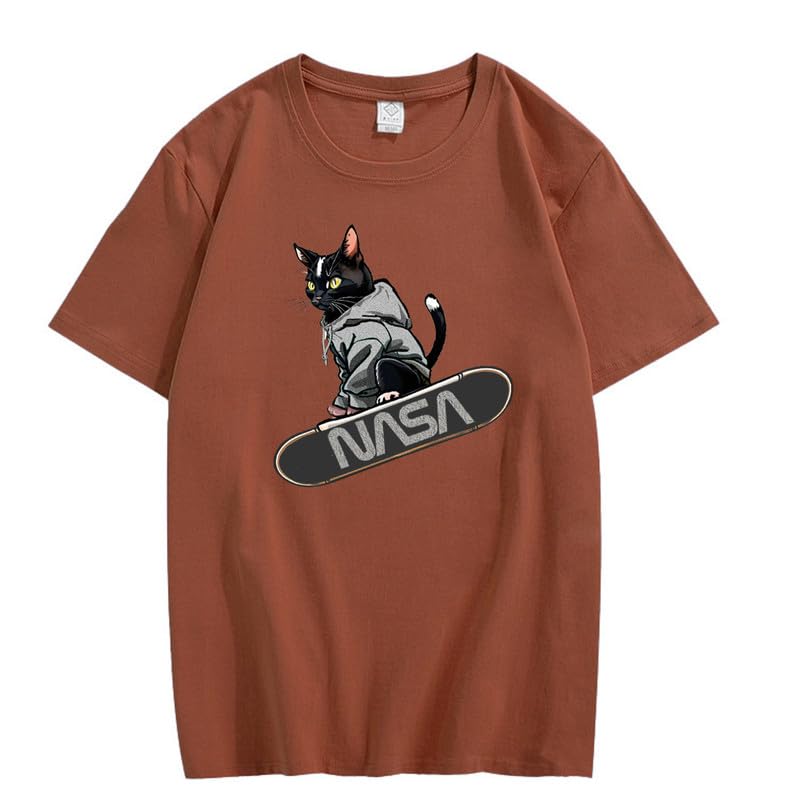 CORIRESHA Camiseta holgada informal de manga corta con cuello redondo y monopatín de gato para mujer