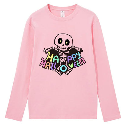 CORIRESHA Women's Skull T-Shirt Crewneck Long Sleeves Y2k Aesthetics Halloween Costumes