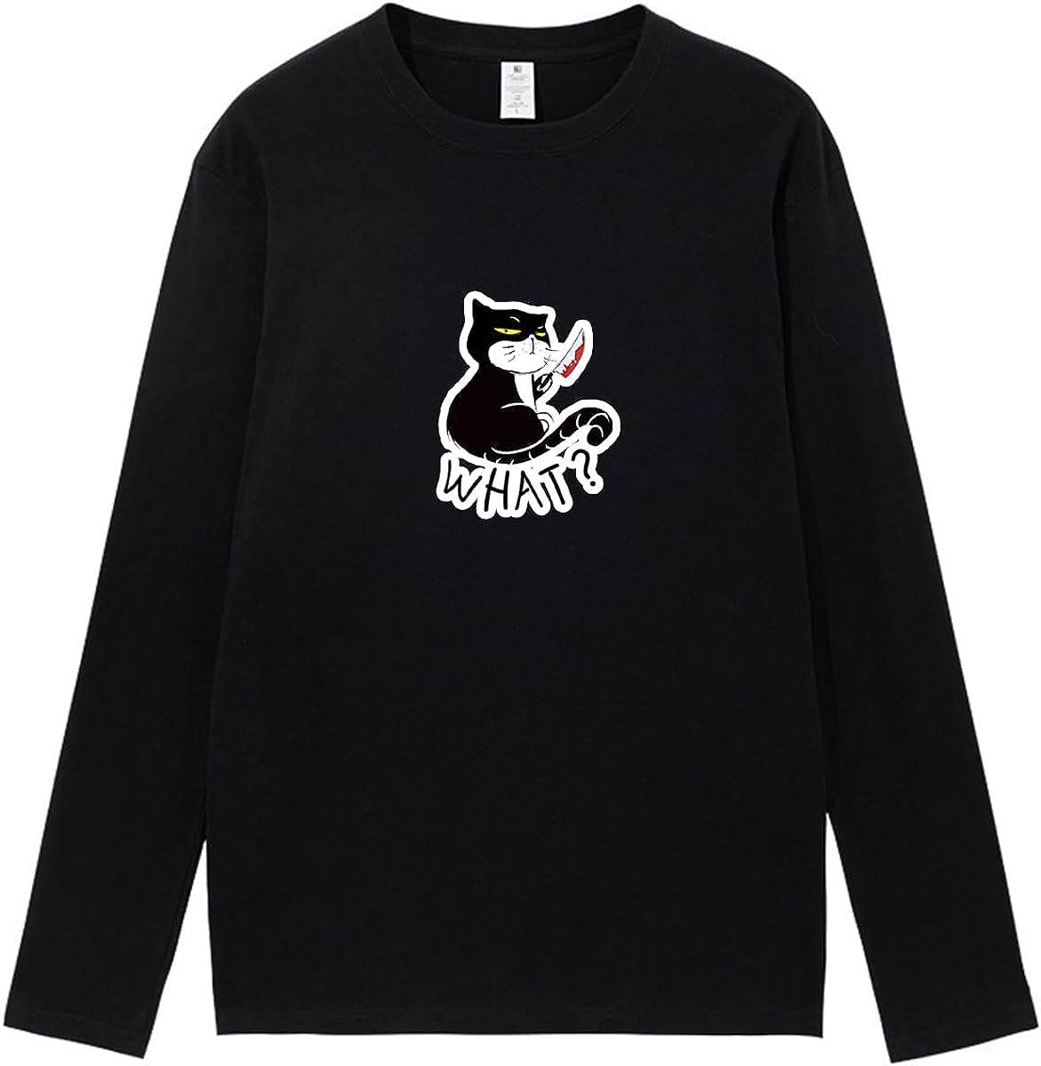 CORIRESHA Camiseta unisex de manga larga de algodón con diseño de gato divertido con cuchillo de sangre