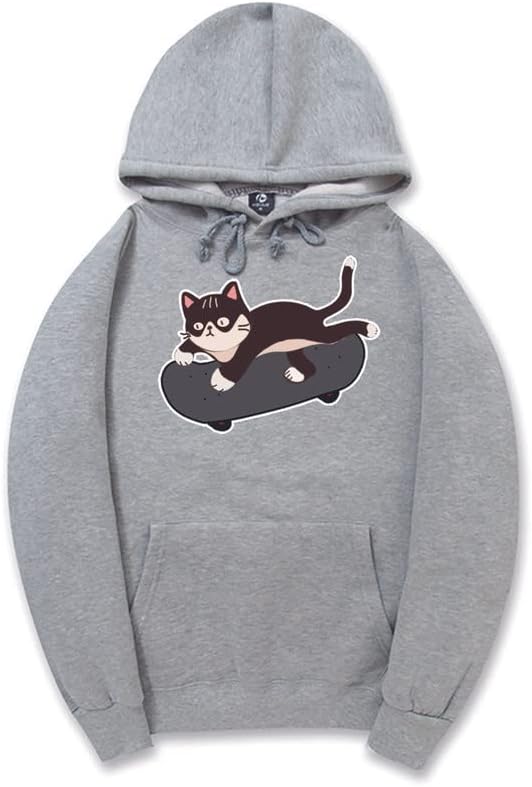 CORIRESHA Amantes de los gatos Sudadera con capucha linda Monopatín Casual Cordón Manga larga Sudadera unisex