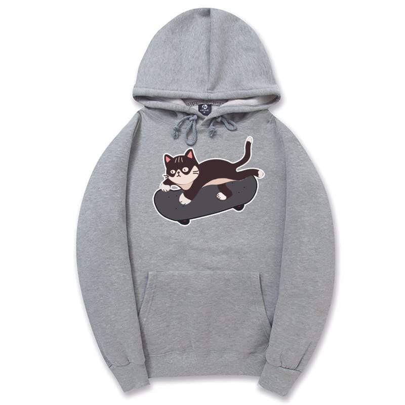 CORIRESHA Cat Lovers Cute Hoodie Skateboard Casual Drawstring Long Sleeve Unisex Sweatshirt