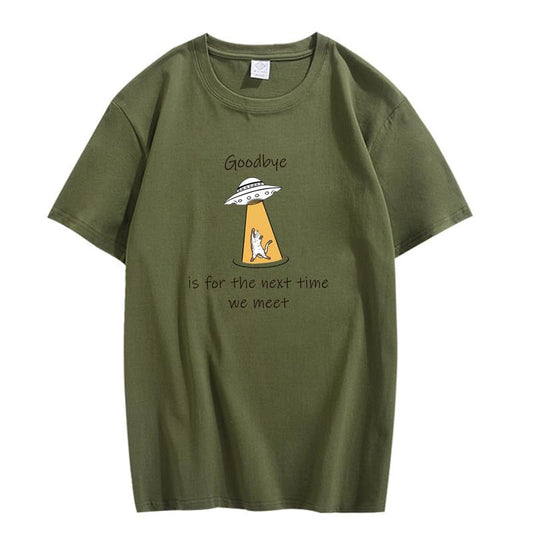 CORIRESHA Camiseta unisex con diseño de gato y nave espacial alienígena, estilo vintage