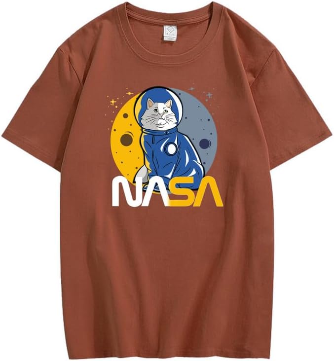 CORIRESHA Camiseta básica informal de manga corta con cuello redondo de la NASA para adolescentes