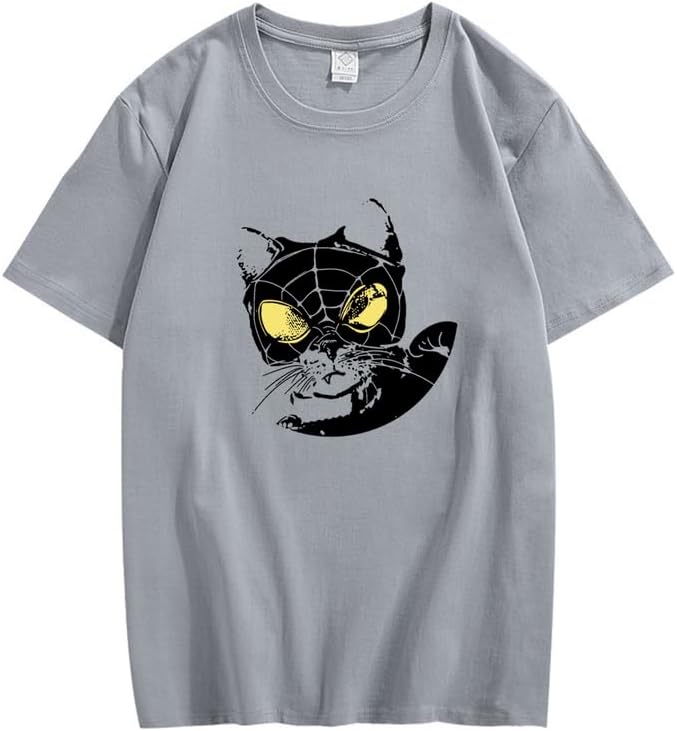 CORIRESHA Teen Cat Lovers Spider Web T-Shirt Crewneck Short Sleeves Casual Y2k Top