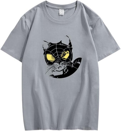 CORIRESHA Teen Cat Lovers Spider Web Camiseta Cuello Redondo Manga Corta Casual Y2k Top