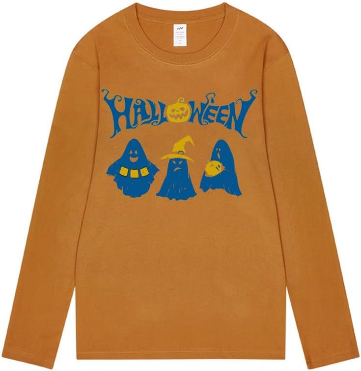 CORIRESHA Teen Ghost T-Shirt Crewneck Long Sleeve Cotton Harajuku Halloween Tops