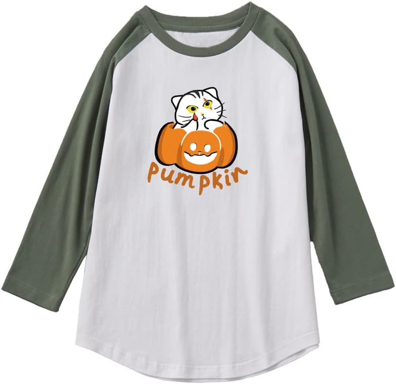 CORIRESHA Funny Cats Pumpkin Camiseta Mangas raglán 3/4 Disfraz de Halloween unisex