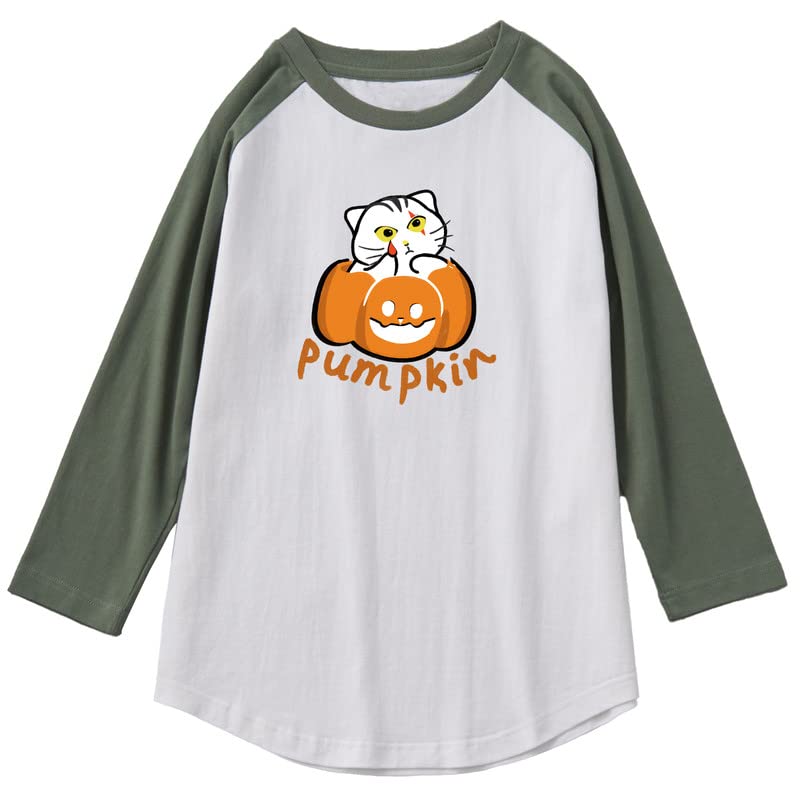 CORIRESHA Funny Cats Pumpkin Camiseta Mangas raglán 3/4 Disfraz de Halloween unisex