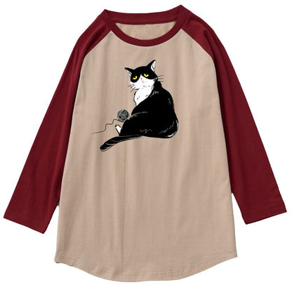 CORIRESHA Men's Cute Cat T-Shirt Raglan Sleeves Round Neck Curved Hem Casual Tops