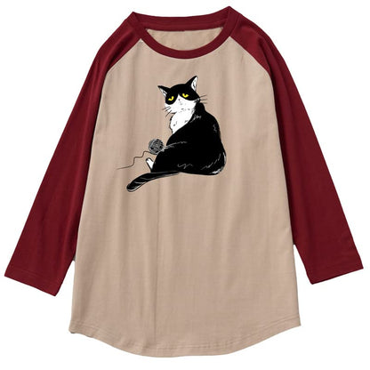 CORIRESHA Camiseta de gato lindo para hombre, mangas raglán, cuello redondo, dobladillo curvado, tops casuales