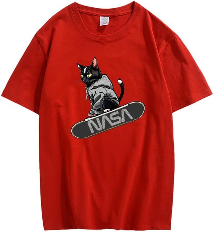 CORIRESHA Camiseta holgada informal de manga corta con cuello redondo y monopatín de gato para mujer
