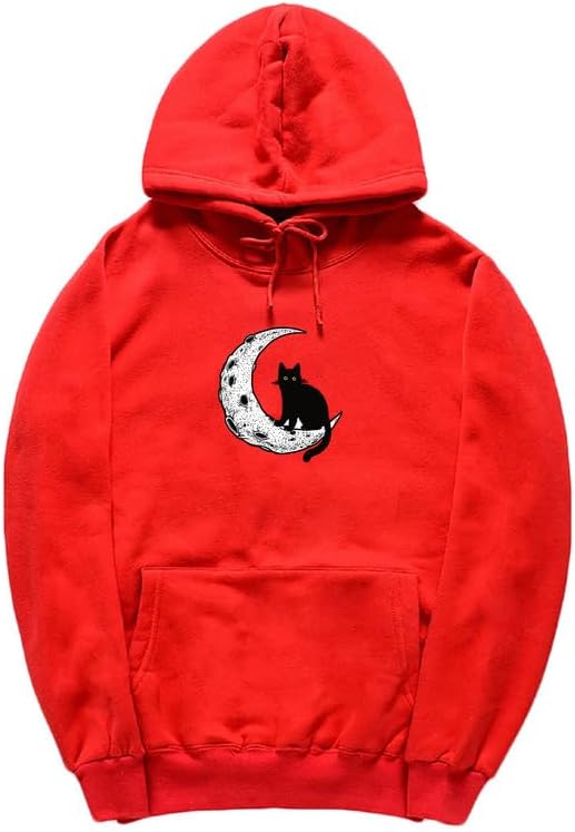 CORIRESHA Sudadera con capucha unisex Moon Cat Casual de manga larga suave y linda sudadera con bolsillo