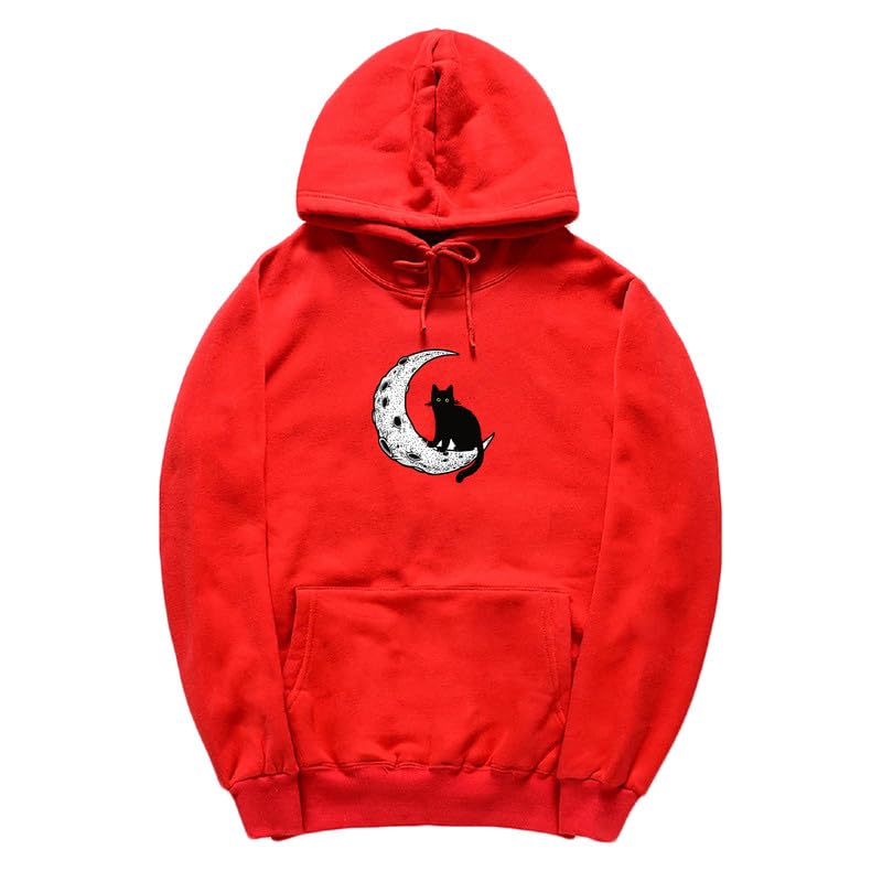 CORIRESHA Sudadera con capucha unisex Moon Cat Casual de manga larga suave y linda sudadera con bolsillo