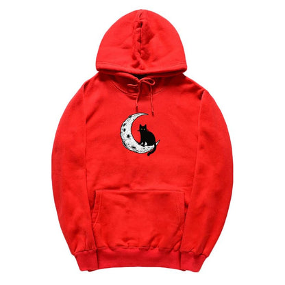 CORIRESHA Sudadera con capucha unisex Moon Cat Casual de manga larga suave y linda sudadera con bolsillo