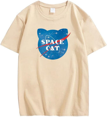 CORIRESHA Unisex Space Cat Graphic Kawaii Clothing Teen Short Sleeve T-Shirt