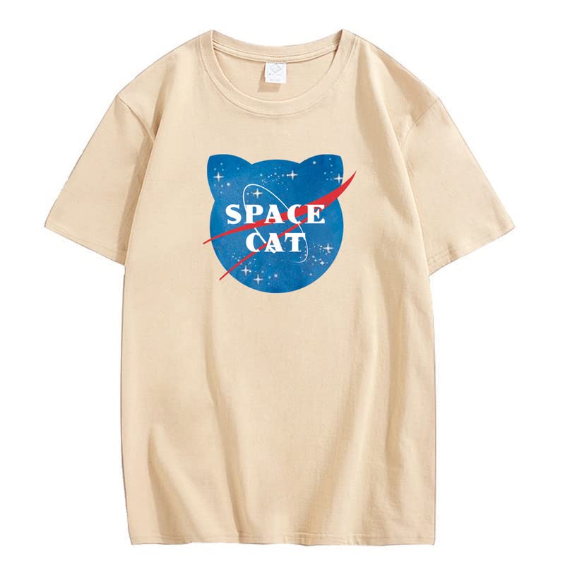 CORIRESHA Camiseta unisex de manga corta con estampado de gato espacial Kawaii