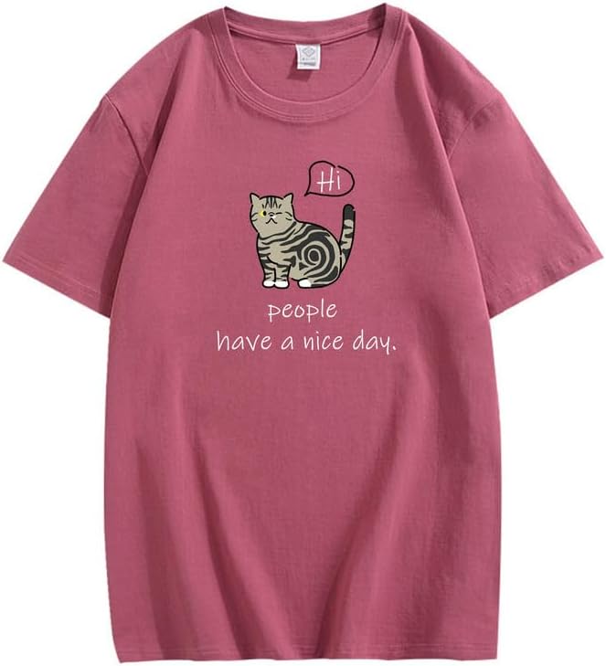 CORIRESHA Adolescente Lindo Gato Cuello Redondo Manga Corta Casual Letra Personalizada Camiseta