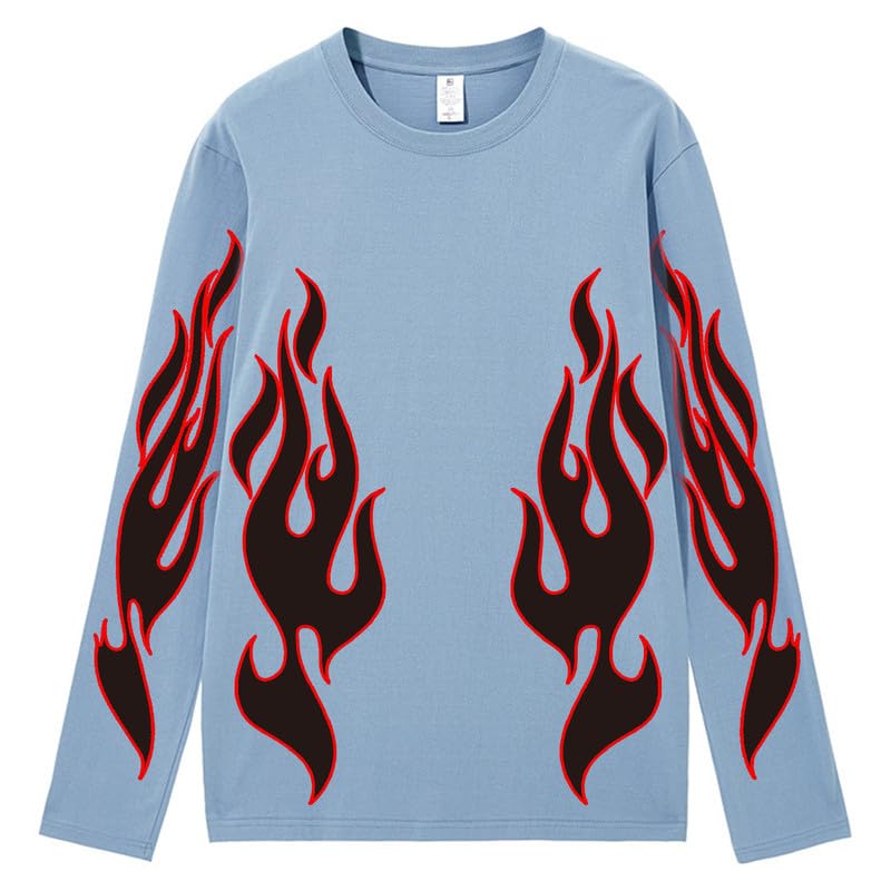 CORIRESHA Teen Fashion Flame Pattern Crewneck Long Sleeve Y2K Fall T-Shirt Top