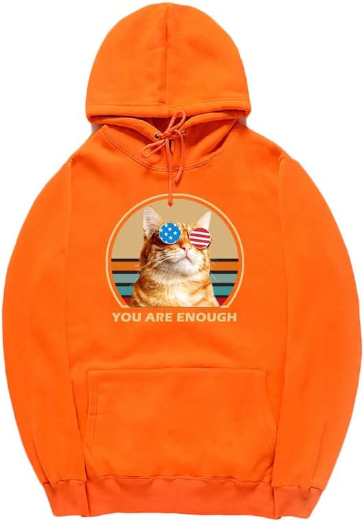 CORIRESHA You are Enough Adolescente Linda Sudadera con capucha Casual Manga Larga Cordón Algodón Gato Amantes Sudaderas