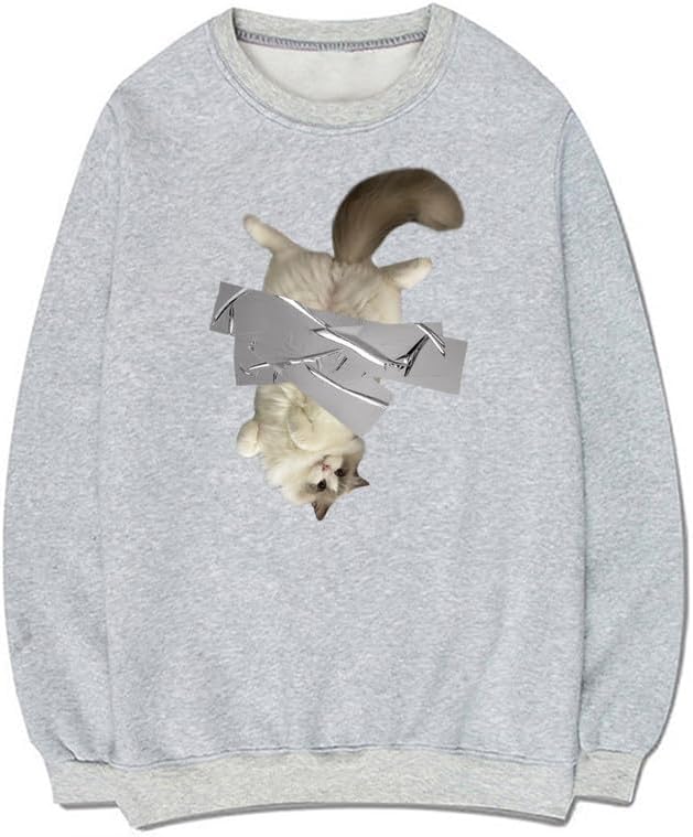 CORIRESHA Cute Handstand Cat Sweatshirt Crewneck Long Sleeve Casual Simple Pullover