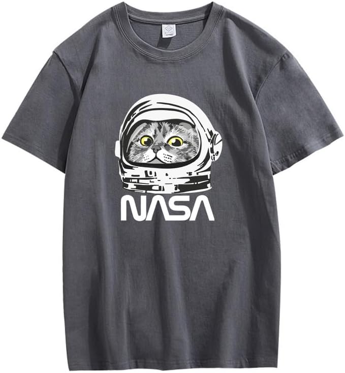 CORIRESHA Camiseta adolescente de la NASA cuello redondo manga corta lindo top para los amantes de los gatos