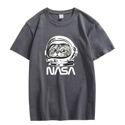 CORIRESHA Camiseta adolescente de la NASA cuello redondo manga corta lindo top para los amantes de los gatos