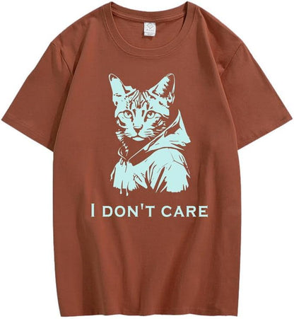 CORIRESHA Camiseta unisex de algodón con estampado de gato, cuello redondo, manga corta, informal, con letras