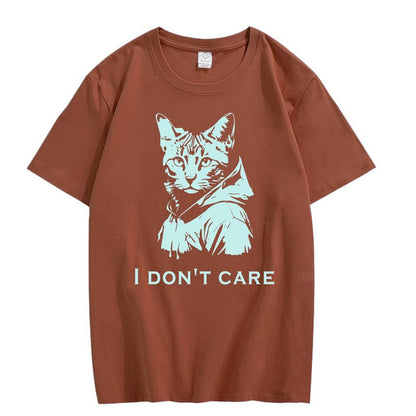CORIRESHA Camiseta unisex de algodón con estampado de gato, cuello redondo, manga corta, informal, con letras