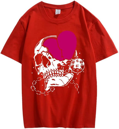 CORIRESHA Adolescente Lindo Corazón Cuello Redondo Manga Corta Casual Verano Algodón Calavera Camiseta