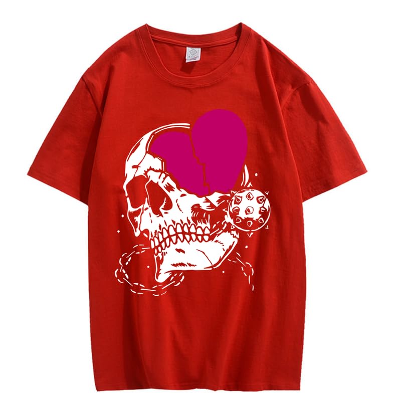 CORIRESHA Adolescente Lindo Corazón Cuello Redondo Manga Corta Casual Verano Algodón Calavera Camiseta