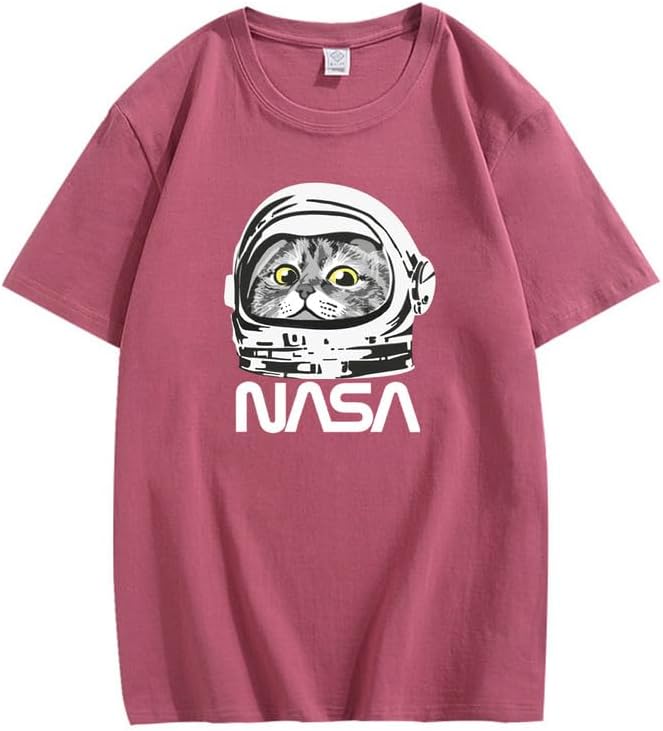CORIRESHA Camiseta adolescente de la NASA cuello redondo manga corta lindo top para los amantes de los gatos
