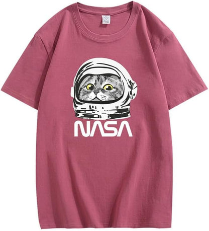 CORIRESHA Camiseta adolescente de la NASA cuello redondo manga corta lindo top para los amantes de los gatos