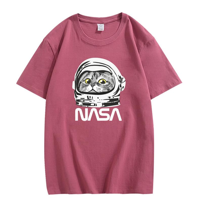 CORIRESHA Camiseta adolescente de la NASA cuello redondo manga corta lindo top para los amantes de los gatos