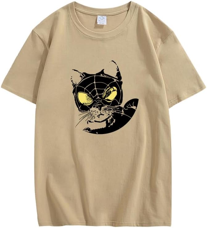 CORIRESHA Teen Cat Lovers Spider Web Camiseta Cuello Redondo Manga Corta Casual Y2k Top