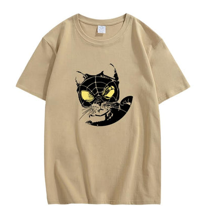 CORIRESHA Teen Cat Lovers Spider Web Camiseta Cuello Redondo Manga Corta Casual Y2k Top