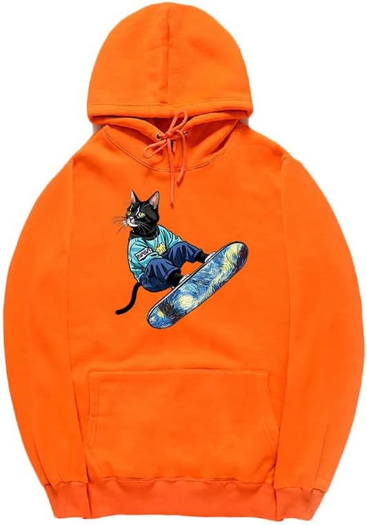 CORIRESHA Sudadera unisex con capucha para gato, informal, de manga larga, con cordón, básica, para monopatín