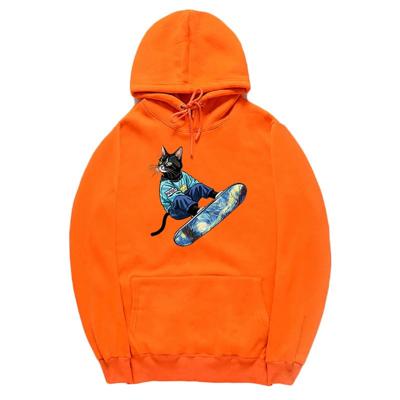 CORIRESHA Sudadera unisex con capucha para gato, informal, de manga larga, con cordón, básica, para monopatín