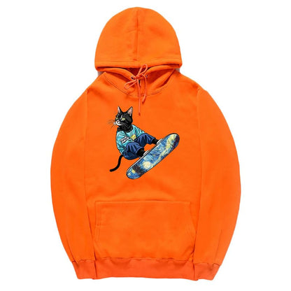 CORIRESHA Sudadera unisex con capucha para gato, informal, de manga larga, con cordón, básica, para monopatín