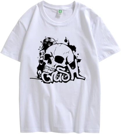 CORIRESHA Camiseta gótica de Halloween de algodón de manga corta con cuello redondo y gráfico Y2K de calavera adolescente