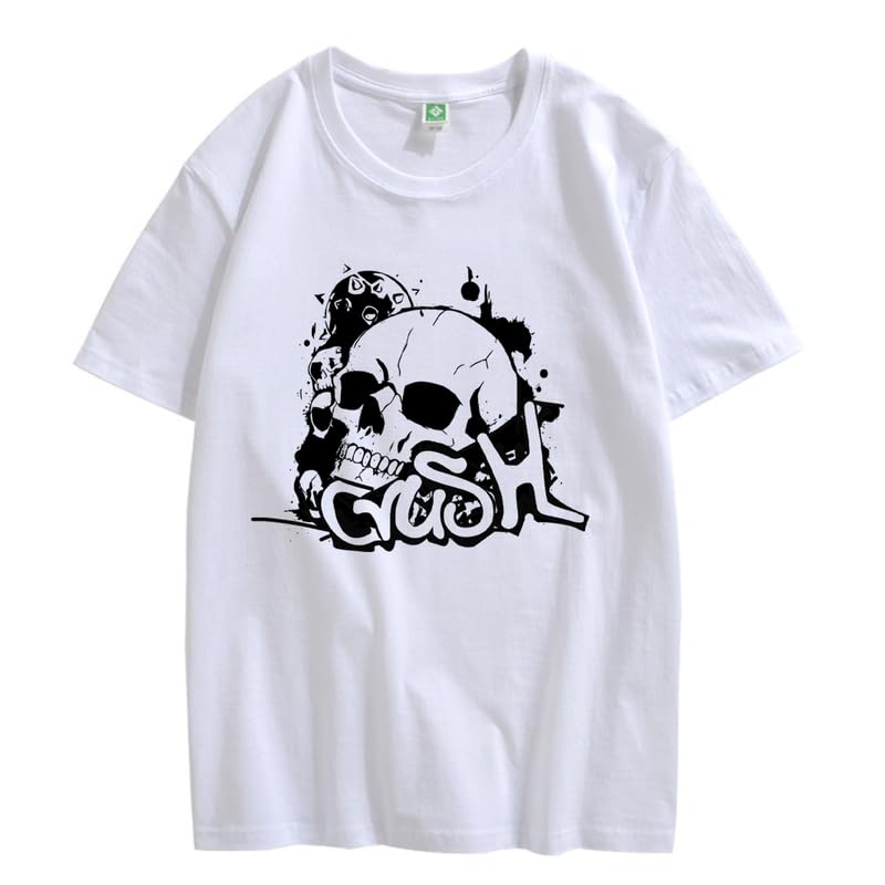 CORIRESHA Camiseta gótica de Halloween de algodón de manga corta con cuello redondo y gráfico Y2K de calavera adolescente