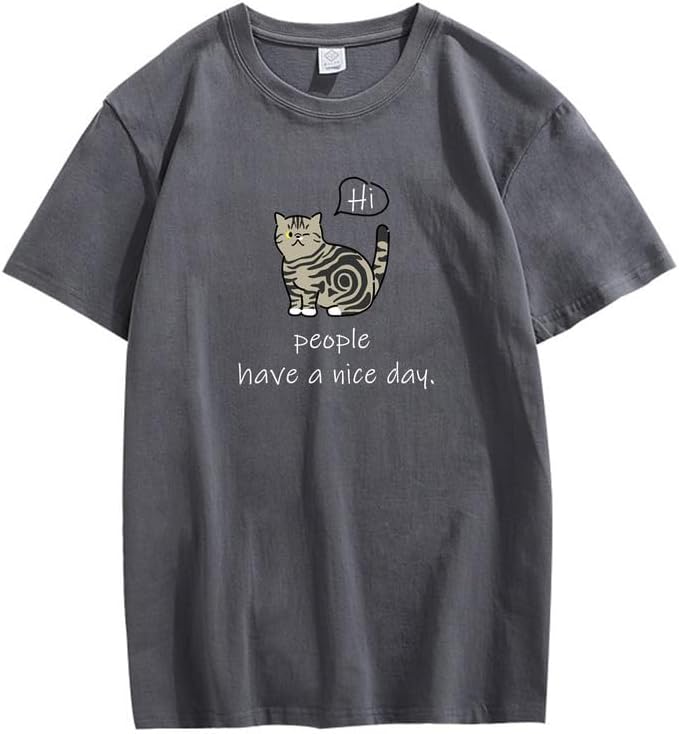 CORIRESHA Adolescente Lindo Gato Cuello Redondo Manga Corta Casual Letra Personalizada Camiseta