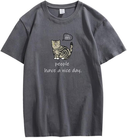 CORIRESHA Adolescente Lindo Gato Cuello Redondo Manga Corta Casual Letra Personalizada Camiseta
