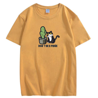 CORIRESHA Divertidos Gatos Blancos y Negros Camisetas de Cactus Ropa Casual de Verano para Adolescentes Kawaii