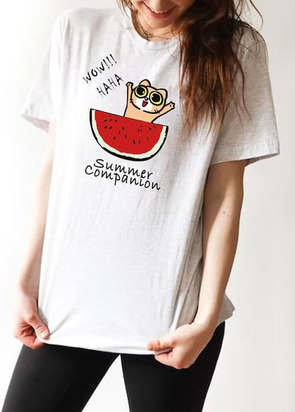 CORIRESHA Camiseta divertida de manga corta con cuello redondo y patrón de sandía para mujer