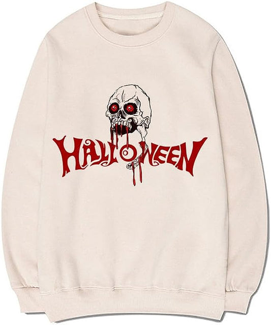 CORIRESHA Scary Skull Sweatshirt Crewneck Long Sleeve Teen Halloween Blood Pullover