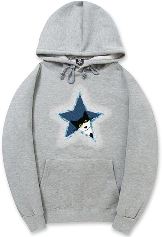 CORIRESHA Vintage Star Hoodie Long Sleeve Drawstring Cotton Cat Sweatshirt
