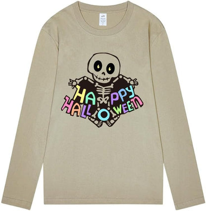 CORIRESHA Women's Skull T-Shirt Crewneck Long Sleeves Y2k Aesthetics Halloween Costumes