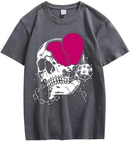 CORIRESHA Adolescente Lindo Corazón Cuello Redondo Manga Corta Casual Verano Algodón Calavera Camiseta