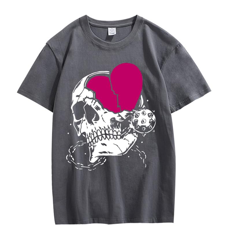 CORIRESHA Teen Cute Heart Crewneck Short Sleeve Casual Summer Cotton Skull T-Shirt